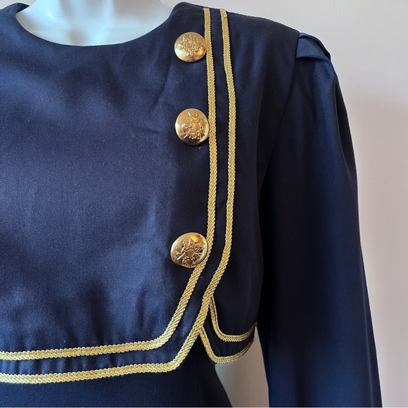 Vintage 80s Jessica Howard Military Flight Attendant Dynasty Navy Dress - Picture 3 of 12